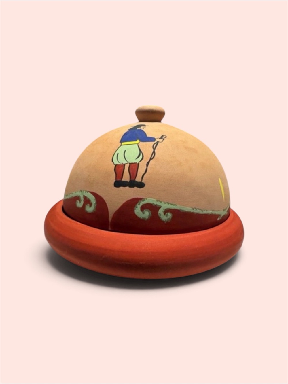 Hand-Painted Terracotta Cheese Dome with Whimsical Folk Art –‎ Rustic European
